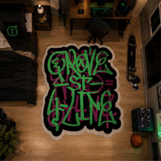 Groove St. 4 Life Graffiti Tasarım Halı dekorasyon ve oda mockup görünümü - RugWest