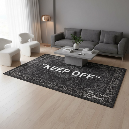 Keep Off Halı dekorasyon ve oda mockup görünümü - RugWest