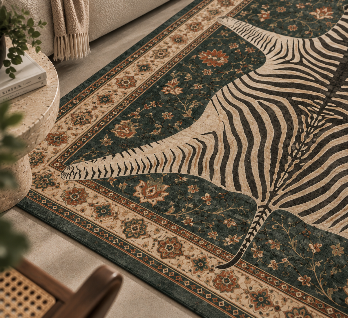 Vintage Zebra Desenli Halı