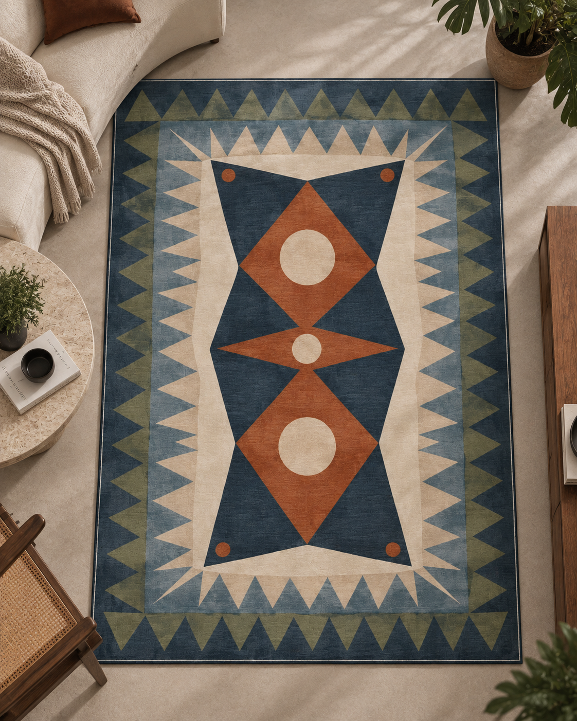 Etnik Geometrik Desenli Halı