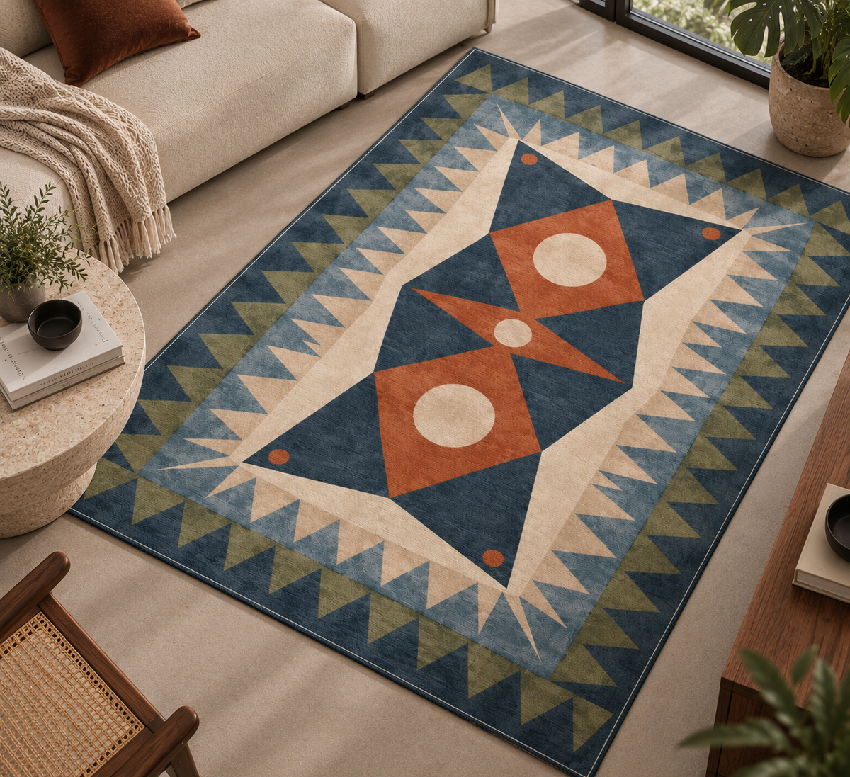 Etnik Geometrik Desenli Halı