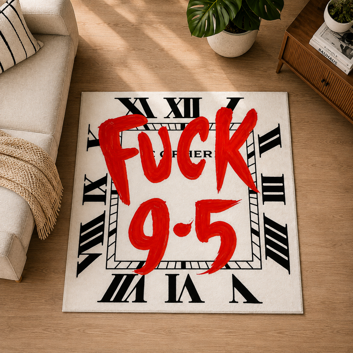 F*ck 9-5 Saat Tasarımlı Kare Halı mekan içinde kullanım görünümü - RugWest