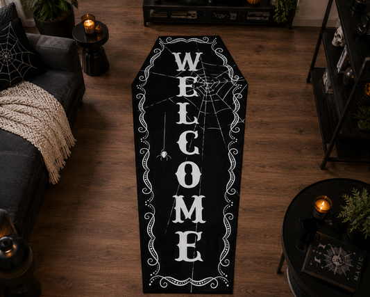 Welcome Gotik Tabut Halı dekorasyon ve oda mockup görünümü - RugWest