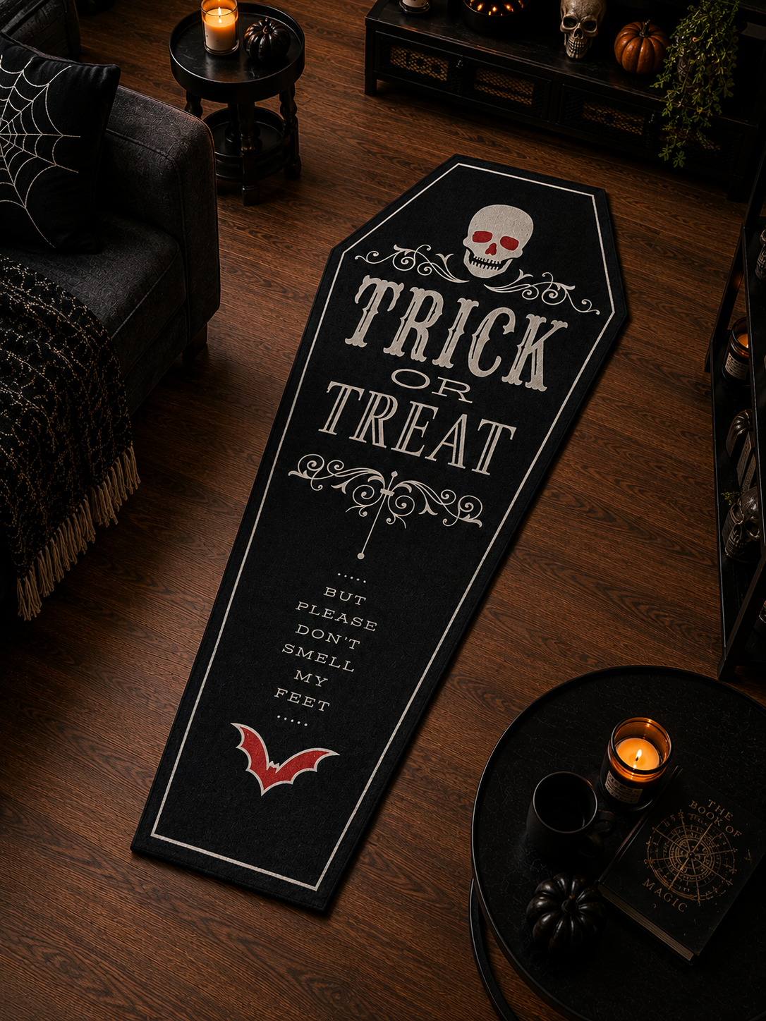 Trick or Treat Tabut Halı dekorasyon ve oda mockup görünümü - RugWest
