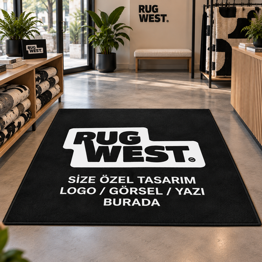 Kişiye Özel Dikdörtgen & Kare Halı - Logo ve Görsel Baskılı dekorasyon ve oda mockup görünümü - RugWest