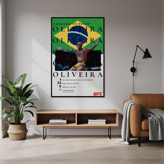 Charles Oliveira UFC Temalı Halı dekorasyon ve oda mockup görünümü - RugWest