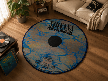 Nirvana Nevermind CD Tasarımlı Yuvarlak Halı mekan içinde kullanım görünümü - RugWest