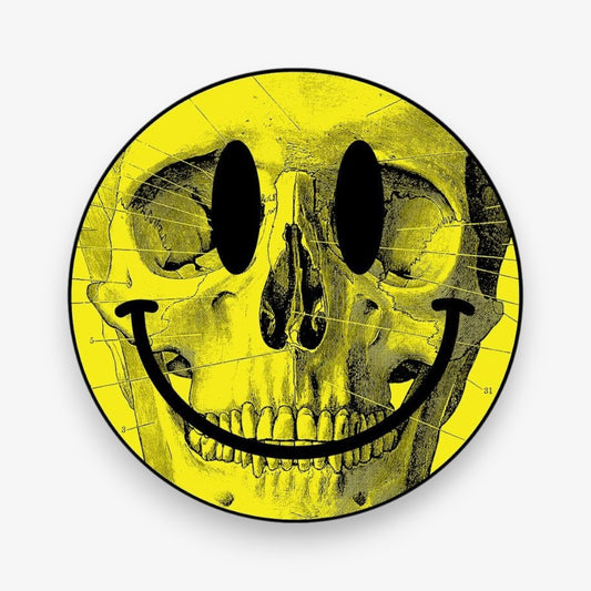 Sarı Kuru Kafa Smiley Tasarımlı Yuvarlak Halı ürün görünümü - RugWest