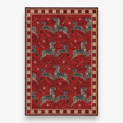 Kırmızı Vintage Zebra Desenli Halı
