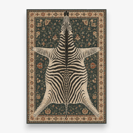 Vintage Zebra Desenli Halı ürün görünümü - siyah beyaz zebra desenli yeşil salon halısı - RugWest